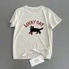 Branco, Aparência Slim e Versátil Camiseta Gato da Sorte Ventilador Floco de Neve Toque de Algodão Manga Curta Verão Nova Feminina Gola Redonda Top Tee