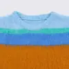 Suéter de tricô com gola redonda e mangas compridas, listrado e color block, estilo europeu e americano, novo da moda 2026, elegante para mulheres