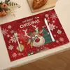 Decoraciones populares para fiestas navideñas en stock: Manteles individuales estilo occidental con estampados de renos y muñecos de nieve, resistentes al calor, versátiles para otoño e invierno, hechos de poliéster