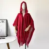 Xale de Tricô com Capuz e Franjas para Roupa Externa Qipao Estilo Antigo Cardigã Chinês de Conto de Fadas Vermelho Outono Novo