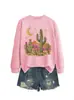 Amazon eBay Loja Independente Moda Casual Versátil Feminino Cacto Lua Estrelas Montanha Outono Inverno Moletom