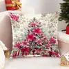 Almofada Floral de Natal com Estampas Artísticas de Veados e Bonecos de Neve, Almofada Lombar para Sofá, Decoração de Casa para Festas, Fornecimento Direto do Fabricante