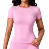 Camiseta Deportiva de Manga Corta de Color Sólido de Doble Cara Cepillada Ajustada Yize Transfronteriza para Deporte Running Fitness Yoga Top Mujer