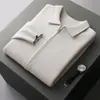 Cardigã POLO de malha air-layer espessa, cardigã casual de malha de caxemira para outono e inverno masculino, jaqueta estilo coreano para meia-idade