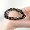 Jingdong Joyería Grado 7A Ágata Ojo de Buey Negro Natural Pulsera de Cuentas Redondas Rayas Negras y Blancas Personalidad Pulsera de Círculo Único Venta al por Mayor