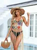 Nova Roupa Feminina Europeia Americana Crochê à Mão Desestruturada Cor Mista Franja Patchwork Amarração Cobertura de Biquíni de Praia