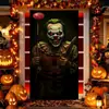 Cubierta de puerta de Halloween transfronteriza con payaso de terror, esqueleto no muerto, Jack, monja fantasma, calcomanía para puerta, cortina de puerta para decoración de fiesta de casa embrujada