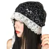 Novo Gorro Vazado com Renda para Mulheres, Turbante de Verão de Alta Qualidade com Lantejoulas, Chapéu Lenço Versátil para Passeios