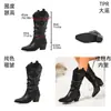 Nuevas Botas Vaqueras de Mujer para Otoño e Invierno con Punta Fina, Tacón Grueso, Diseño Plisado, Botas Vintage de Media Caña, Botas de Moda Versátiles para Mujer