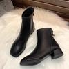 Botas Curtas de Salto Grosso Versátil Outono 2025 Estilo Francês para Mulheres, Botas Slim Brancas, Botas de Tornozelo, Botas Martin