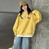 Moletom Feminino Primavera 2026 Novo Tendência Manga Longa Bordado Falso Duas Peças para Crianças e Pré-Adolescentes, Fashion para Primavera e Outono