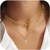 Collar Personalizado con Inicial de 26 Letras, Collar con Colgante de Cadena Paperclip Superpuesto, Joyería de Moda para Mujer Regalo