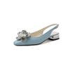 Zapatos de Mujer Talla Grande 4042 Cabeza Redonda Piel Genuina Flor de Metal Primavera y Verano Nuevos Capa Superior Piel de Vaca Tacón Grueso Sandalias Caladas