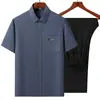 Camisas Masculinas de Manga Curta para Comércio Exterior, Exportação, para Meia-Idade e Idosos, Roupa de Verão, Traje Tang Masculino, Camisa de Verão para Avô, Top de Seda Gelada