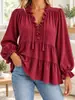 Annuo Desarrollo Propio 2026 Ropa Femenina Europea y Americana Estación Independiente de Amazon Moda Casual Top de Manga Larga con Cuello en V y Volantes con Cordón