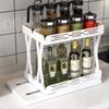 Novo rack de armazenamento de piso de cozinha, banheiro sem perfuração, rack de armazenamento cosmético de plástico de camada dupla rack de tempero