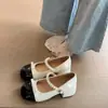 Zapatos de mujer de tacón grueso color block estilo francés nacarado 2026 nuevo verano tacón alto Mary Jane de ballet zapatos de cuero