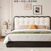 Cama de couro com armazenamento em gaveta de laterais macias em formato de onda, cama de casal moderna minimalista para quarto principal, cama com armazenamento de grande capacidade