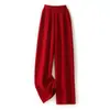 Pantalones de lana 100% pura australiana para mujer, de pierna ancha, otoño e invierno, engrosados, de cintura alta, de punto, de pierna recta, fluidos, adelgazantes, pantalones de abrigo