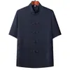 Roupa Tang Masculina de Manga Curta para Homens de Meia-Idade e Idosos, Algodão e Linho, Verão, Roupa de Duas Peças Fina para Avô, Roupa de Verão com Meia Manga para Pai