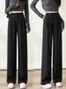 Traje Negro Primavera y Otoño 2026 Pantalones Largos de Pierna Ancha Cintura Alta Adelgazantes de Pierna Recta con Caída Nueva Moda Casual Pantalones Largos