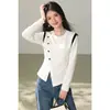2026 Estilo Francés Temperamento Casual Diseño Elegante Camiseta que Reduce la Edad para Mujer Otoño Nuevo Cuello Redondo Bloque de Color Versátil Top Algodón