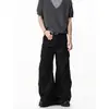 Pantalones Casuales de Microcampana Plisados de Nicho Americano para Hombre Retro Sueltos Simples Rectos Versátiles con Caída Pantalones Vaqueros Negros Canallas Atractivos de Estilo Occidental