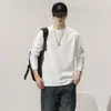 Recuerda preparar camiseta de algodón de manga larga para hombre primavera y otoño color liso camiseta interior top holgado camisa de base blanca para hombre
