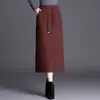 Falda recta de cintura elástica con tirantes, longitud media, falda de cadera, abertura, longitud media, falda de un solo paso, otoño e invierno