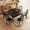 Mesa de comedor cuadrada-redonda de estilo medieval de doble uso con patas de madera tallada negras, plegable y extensible, para comedor del hogar, mesa de comedor para 6 personas