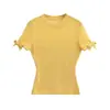 2026 Primavera/Verão Novo Tricô Vazado Manga Curta Feminino Verão Gola Redonda Ombro Reto Camiseta, Top Curto Justo para Meninas Modernas