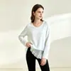 Nueva camiseta de manga larga con cuello en V y empalme de encaje para mujer, primavera y otoño, a la moda, versátil, holgada, se puede usar como prenda exterior 11772