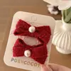 Año Nuevo Rojo Brillante Seda Festival de Primavera Versátil Adorno para el Cabello de Perla con Lazo Accesorios para el Cabello Clip para el Cabello Infantil Chino