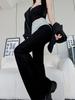 Calça Jogger Micro Costurada Feminina Primavera e Outono 2025 Nova Emagrecedora Cintura Alta Flare Calça Casual Americana Calça de Yoga