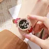 Relojes de Moda de Cuero para Mujer Esfera de Mariposa con Pedrería Reloj de Cuarzo Pulseras de Muñeca Mujeres