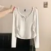 Camiseta de Manga Larga con Botones y Cuello Medio Abierto, Estilosa, de Modal para Mujer, Ajuste Delgado, Venta al por Mayor del Fabricante, Primavera y Otoño