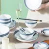 Conjunto de Tigela e Prato de Cerâmica para Uso Doméstico, Tigelas e Pratos Simples Estilo Japonês de Luxo Leve, Louça para Inauguração de Casa, Tigela de Arroz com Combinação de Cores Sob Esmalte