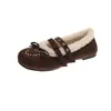 Sapatos Pretos de Couro Bico Redondo Estilo Coreano Feminino Chegada Nova Outono/Inverno 2026 Mary Janes de Veludo Adicionado Sapatos Peludos Mocassins de Solado Macio Sapatos Individuais