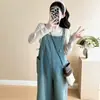 Foto Real de Ropa de Maternidad Otoño 2025 Conjunto Casual Simple de Dos Piezas Nueva Camiseta Básica de Manga Larga Peto de Mezclilla para Maternidad