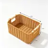 Cesta de Almacenamiento Tejida a Mano con Asa de Madera Maciza de Estilo Rústico, Cesta de Almacenamiento Tejida de Ratán para Artículos Varios del Hogar, Cesta de Almacenamiento de Escritorio al por Mayor