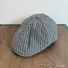Boina Rayada Retro Japonesa para Mujer, Verano Fina Transpirable Versátil Adelgazante Protector Solar Sombrilla Sombrero para Llevar Hacia Adelante