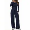 2026 Conjunto casual de dos piezas para mujer, de manga larga, pierna ancha, cuello redondo, corte ajustado, transfronterizo europeo y americano de Amazon, en stock