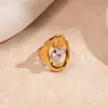 Anillo Abierto Asimétrico de Acero Inoxidable Metálico con Circonita Europeo y Americano de Gama Alta Simple Geométrico de Nicho Elegante Joyería de Mano