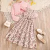 Conjunto de Ropa Transfronterizo para Niñas 2026 Otoño Nuevo Estilo Pastoral Francés Vestido Chaleco Floral Moda Chaqueta de Manga Larga de Color Sólido