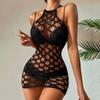 Lingerie Sexy Estilo Novo Transfronteiriço Vestido Bodycon com Decote Halter Roupas de Tela Sexy com Recortes Tela Transparente Lingerie Sexy Uniforme Sexy