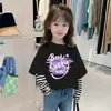 G2307# camiseta de manga comprida para meninas nova primavera outono infantil camiseta básica de algodão casaco interno T-shirt listrada para meninas