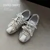 Zapatos de Boca Profunda de Moda Primavera 2026 con Diseño de Encaje Patchwork con Cordones, Cómodos Zapatos Casuales para Mujer con Tacón Oculto de Piel de Cerdo