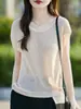 Camiseta de Punto de Lino Redonda Transfronteriza para Mujer Verano 2026 Nuevo Estilo Coreano Holgada Casual Irregular Adelgazante