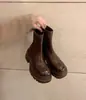 Botines Cortos Adelgazantes de Punta Redonda con Cremallera Trasera y Suela Gruesa para Mujer, Nuevo Estilo Coreano Otoño e Invierno con Tacón Alto Grueso y Plataforma Corta, Botas Elásticas