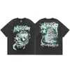 2025 Camiseta Casual Holgada Retro de Manga Corta Unisex Tendencia Americana High Street Estrella del Infierno Infierno Estampado Pesado